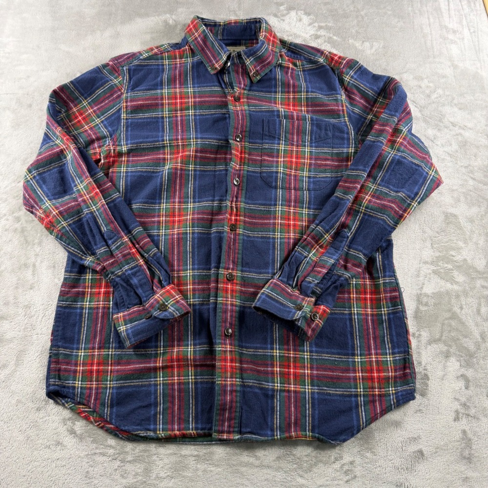LL Bean Mens Flannel Shirt Medium Traditional Fit Blue Red Plaid 228061 Cotton